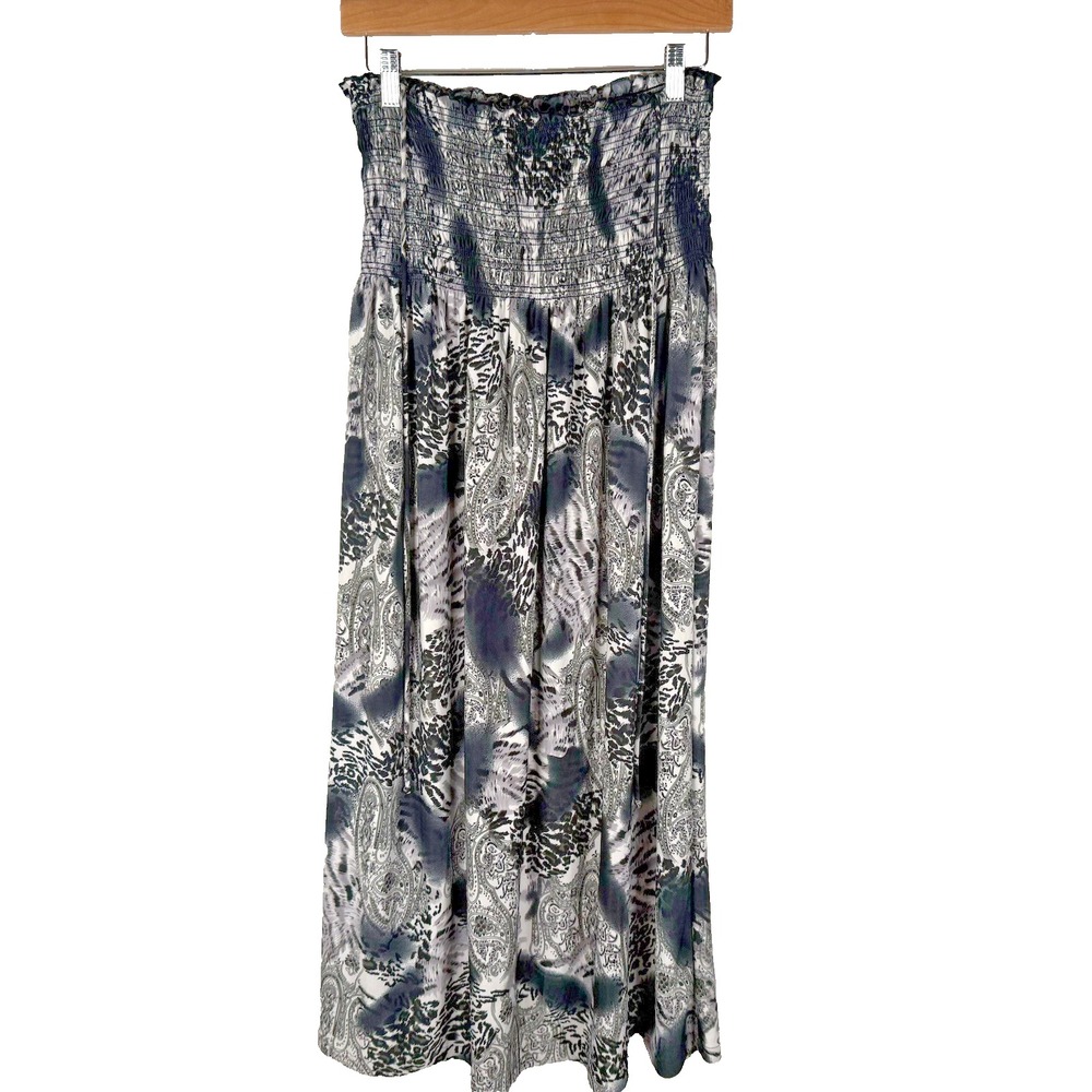 Jordan Taylor Extra Large Tube Top Dress White Gray Long 70s‎ Maxi Hippie USA
